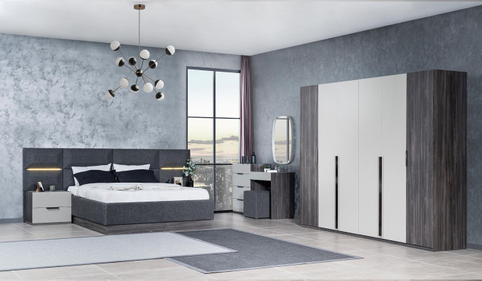 Schlafzimmer Set Möbel Bett 2x Nachttisch Kleiderschrank Möbel Komplett Set 5tlg