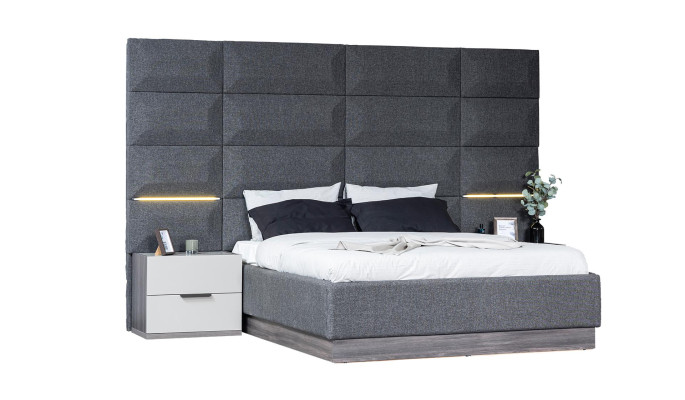 Graues Schlafzimmer Set Komplett Möbel Bett Schrank Nachttische Möbel 5tlg Holz