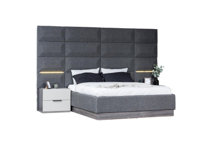 Graues Schlafzimmer Set Komplett Möbel Bett Schrank Nachttische Möbel 5tlg Holz