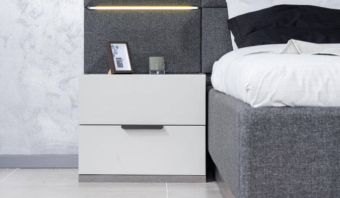 Graues Schlafzimmer Set Komplett Möbel Bett Schrank Nachttische Möbel 5tlg Holz