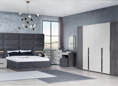 Schlafzimmer Bett Nachttisch Kleiderschrank Kommode mit Spiegel Möbel Set 5tlg