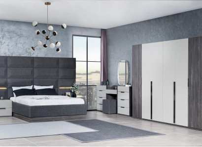 Schlafzimmer Bett Nachttisch Kleiderschrank Kommode mit Spiegel Möbel Set 5tlg