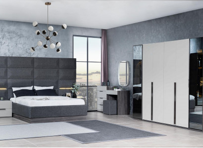 Schlafzimmer Bett Nachttisch Kleiderschrank Kommode mit Spiegel Möbel Holz Luxus