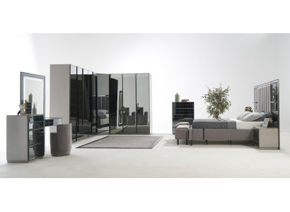 Luxus Glas Schlafzimmer Bett Nachttisch Eckschrank Kommod Spiegel Hocker Grau