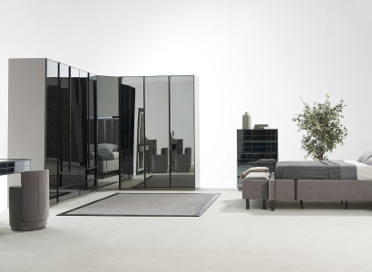 Luxus Glas Schlafzimmer Bett Nachttisch Eckschrank Kommod Spiegel Hocker Grau