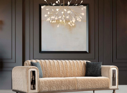 Luxus Bank Sofa Couch Beige Wohnzimmer Kanzlei Textil Sofas