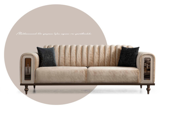 Luxus Bank Sofa Couch Beige Wohnzimmer Kanzlei Textil Sofas