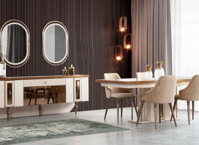 Luxus Esszimmer Set Kommode Sideboard Tisch 4x Stuhl Garnitur 8tlg