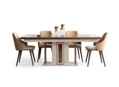 Esszimmer Set 4x Lehnstühle Esstisch Design Möbel Essgruppe Stuhl 5tlg.