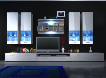 Wohnwand anbauwand schrankwand hochglanz led beleuchtung "farbwahl" design neu 