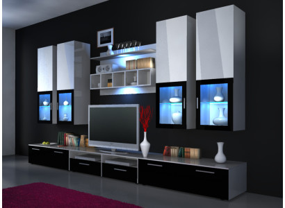 Wohnwand anbauwand schrankwand hochglanz "farbwahl" led beleuchtung regal neu 