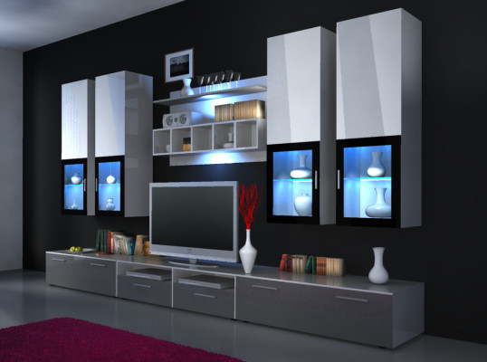 Wohnwand anbauwand schrankwand hochglanz "farbwahl" led beleuchtung regal neu 