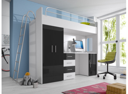 DOPPELSTOCKBETT STOCKBETT ETAGENBETT SCHREIBTISCH+KLEIDERSCHRANK-RAJ 4D SCHWARZ