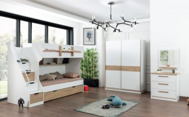 Hochbett Etagen Bett Kommode Spiegel Schlafzimmer Spiegel Möbel Schrank 4tlg.