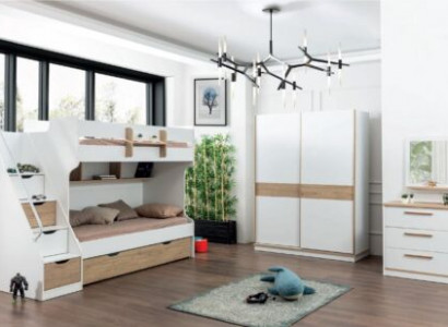 Hochbett Etagen Bett Kommode Spiegel Schlafzimmer Spiegel Möbel Schrank 4tlg.