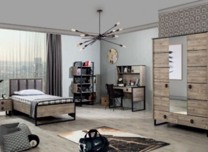 Jugendzimmer Loft Kinderzimmer Set Nachttisch Bücherregal Schreibtisch Schrank