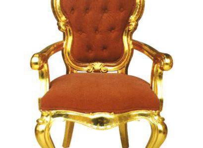 Eleganter Barockstuhl in original orangefarbenem Farbton mit glänzenden goldfarbenen Stützen 