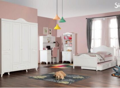 Kinderzimmer Set Weiß Elegantes Schreibtisch Design Bücherregal Holz Möbel Neu