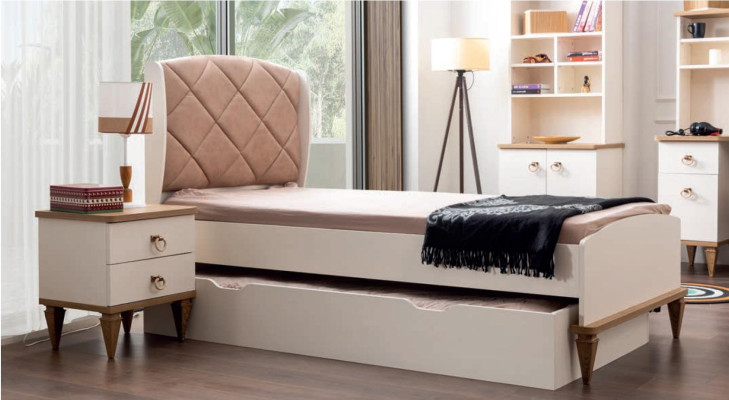 Kinderzimmer Set Beige Kinderbett Nachttisch Jungzimmer Design Modern Neu 2tlg.