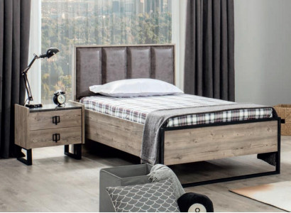 Loft Design Betten Schlafzimmer Bett Holz mit Polster Kopfteil Bettrahmen Neu