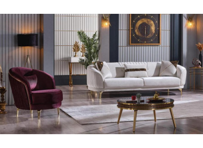 Sofagarnitur Edelstahlfüße Dreisitzer + Sessel Moderne Wohnzimmer Couch