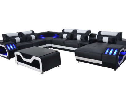 Design Leder Polster Sitz Ecke Landschaft Zimmer Neu Wohn Sofa Polster Eck USB