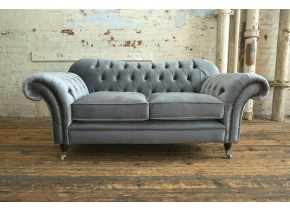 Chesterfield Original Sofa Textil Sofas Couchen Stoff Grau 200cm Couch