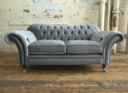 Chesterfield Original Sofa Textil Sofas Couchen Stoff Grau 200cm Couch