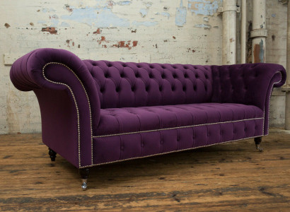 Chesterfield Original Sofa Couch Textil Sofas Stoff Lila 225cm Couchen
