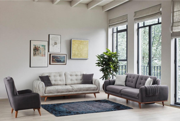 Graue Couch Sofa Wohnzimmer Couchen Polster Möbel Dreisitzer Sofas