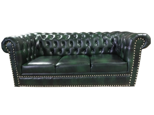 Chesterfield Sofa Dreisitzer Echtleder Couch Grün Ledersofa 230cm Möbel