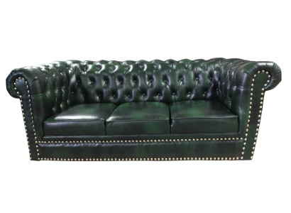 Chesterfield Sofa Dreisitzer Echtleder Couch Grün Ledersofa 230cm Möbel