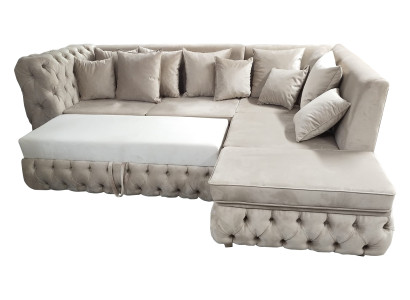 Chesterfield Ecksofa L-Form mit Bettfunktion Textil Luxus Sofa 340 x 220 