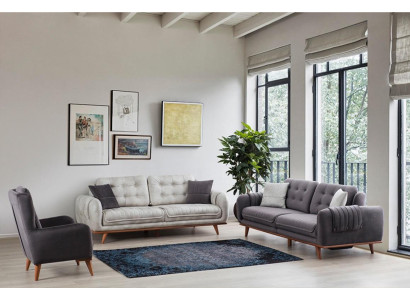 Sitzgarnitur 3 + 3 + 1 im modernen Stil mittelweiches Textil grau Neu