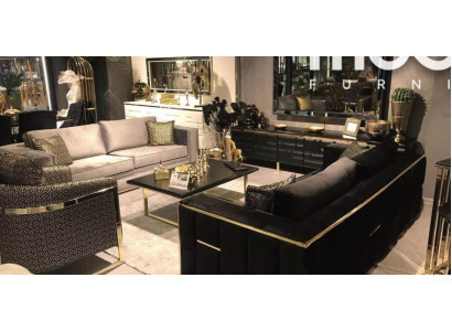 Sofagarnitur 3+3 Sitzer Sofa Sessel Sofas Luxus Garnitur Set Samt Stoff Gruppe