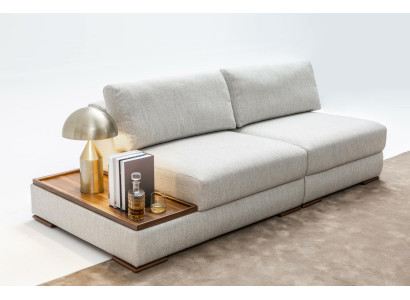 Schlankes, modernes 2-Sitzer weiches Sofa mit integriertem Holztisch und breitem Sitz