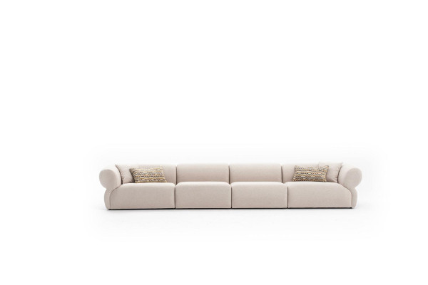 Großes beiges attraktives 6-Sitzer Sofa in schlichtem Design aus Premiummaterialien	