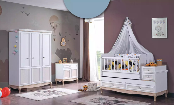 Babybett Kinderbett Bett Set Schublade weiß im modernen Kinderzimmer