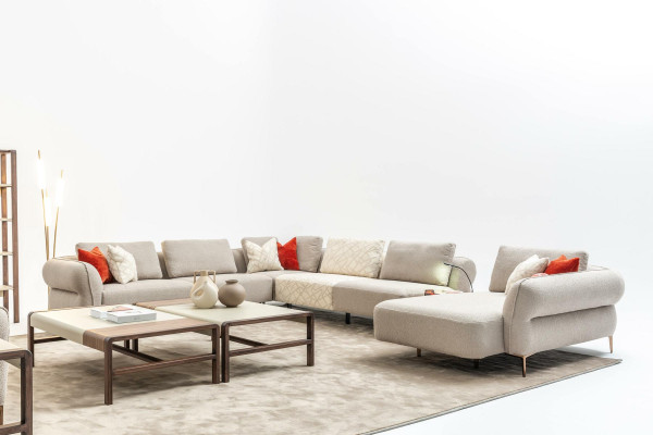 Ecksofa U- Form Beige Luxus Wohnzimmer Modern Polstersofa Neu