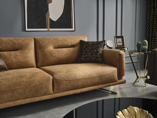 Dreisitzer Sofa 3 Sitzer Sofas Braun Kunstleder Wohnzimmer Luxus Sitz