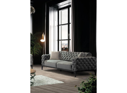 Sofa 3 Sitzer Dreisitzer Sofas Stoff Grau Wohnzimmer Chesterfield Neu
