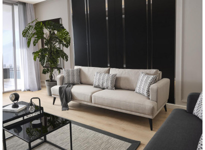 Sofa 3 Sitzer Dreisitzer Sofas Stoff Beige Wohnzimmer Modern Design