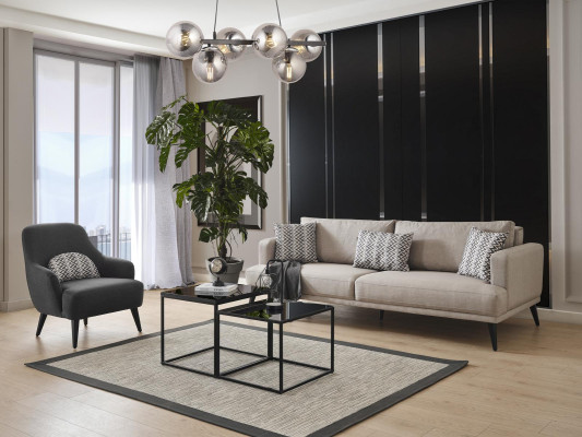 Sofa 3 Sitzer Dreisitzer Sofas Stoff Beige Wohnzimmer Modern Design