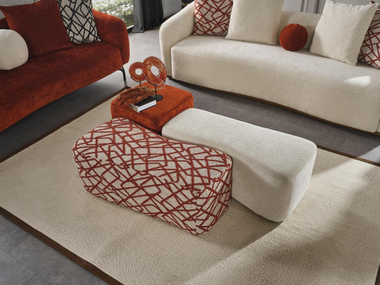 Sofagarnitur Wohnzimmer Set Sofa 4 Sitzer Sessel 3x Hocker Weiß Viersitzer Stoff