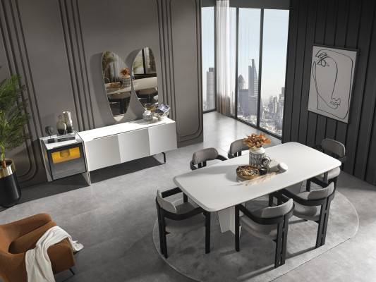 Essgruppe Garnitur Esszimmer Esstisch Luxus Stühle Essecke 9tlg Weiß