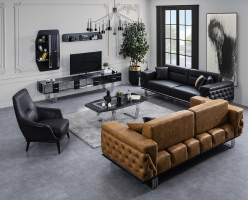 Chesterfield Sofagarnitur Sofa 431 Sitzer Kunstleder Sofas Schwarz