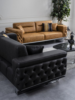 Dreisitzer Sofa 3 Sitzer Sofas Schwarz Kunstleder Wohnzimmer Luxus