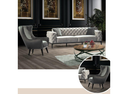 Chesterfield Sofagarnitur Sofa 3+1 Sitzer Stoff Grau Luxus Sofas Weiß