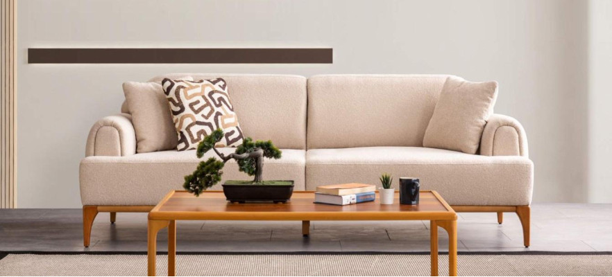 Modern Sofa 3 Sitzer Wohnzimmer Beige xxl 220cm Luxus Möbel Sofas Couchen