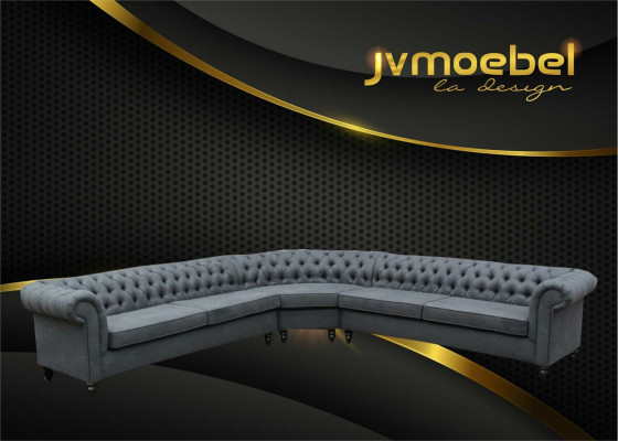 Ecksofa Sofa Design Chesterfield Couch Textil Stoff Wohnlandschaft Garnituren